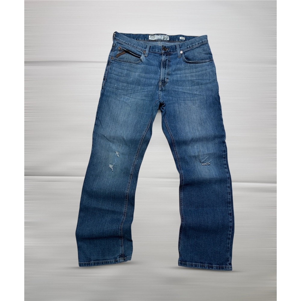 Ariat M4 Relaxed Boot Cut Jeans Men's 33x30 Blue Distressed Western Denim